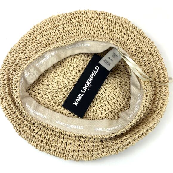 Karl Lagerfeld Paris Woven Straw French Girl Beret Cap Hat in Natural OS NWT - Picture 8 of 10